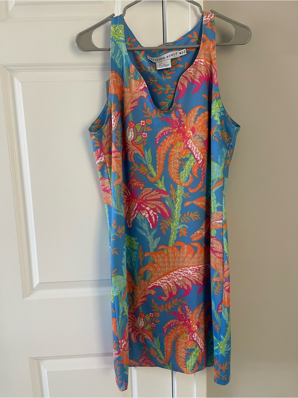 Gretchen Scott | Swerve Tropical Floral Dress Stretchy Resortwear Vacation Palms - Picture 2 of 5
